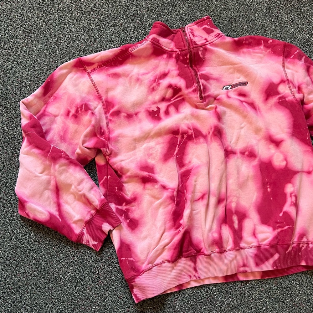 REEBOK Vintage Oversized Maroon Tie-Die Half-Zip Mockneck Sweater Hoodie Loungwe